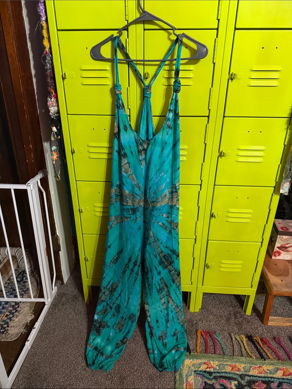 Women's Turquoise  Tie-Dye Jumpsuit - Sleeveless Halter
